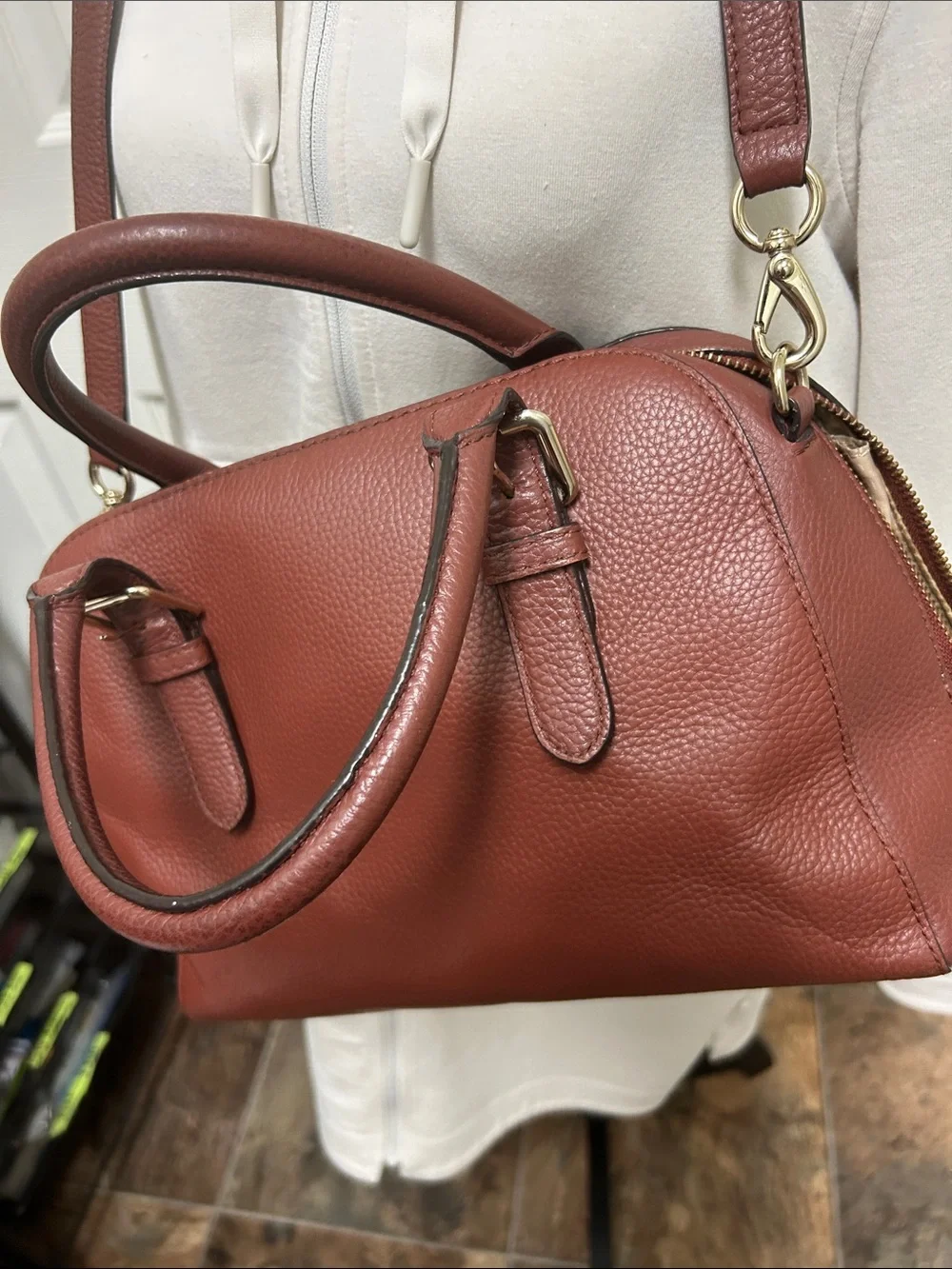 kate spade Pebbled Leather Satchel in Rust